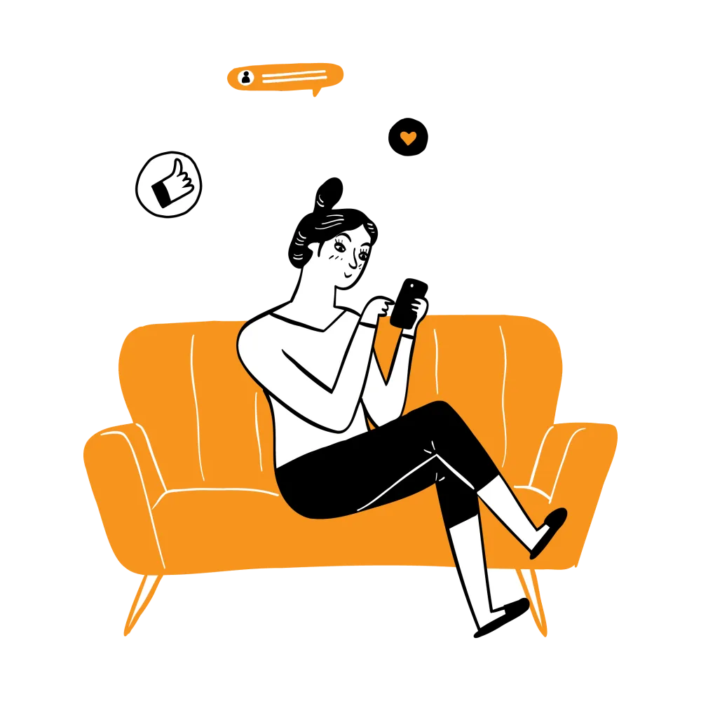 Illustration of a woman on an orange sofa using her phone